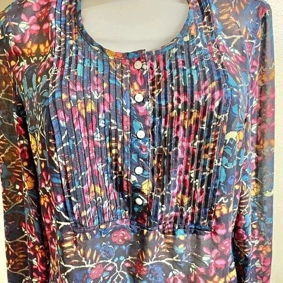 Converse One Star  Size L Blue Floral Blouse Popover Shirt Top Semi Sheer - Picture 3 of 11
